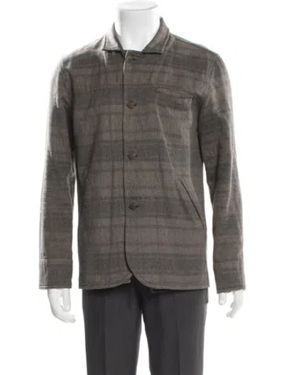 Pre-owned Billy Reid Plaid Print Denim Jacket In Gray