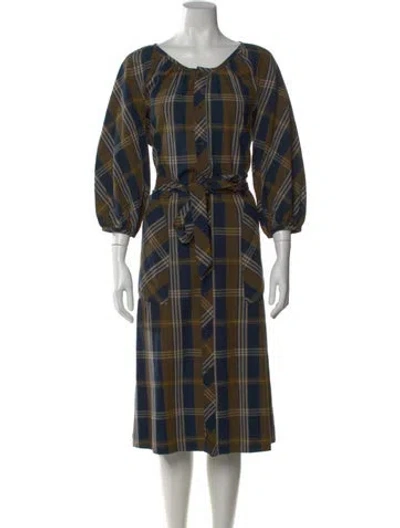 Pre-owned Billy Reid Plaid Print Midi Length Dress In Blue