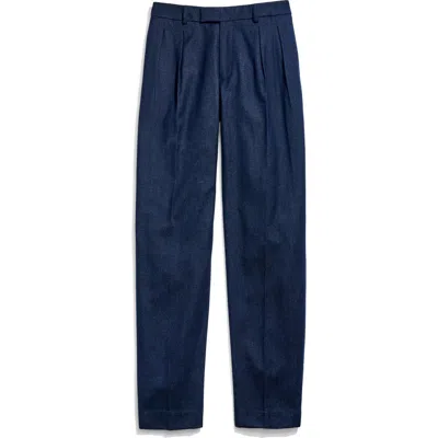 Billy Reid Pleated Cotton & Wool Dress Pants In Blue