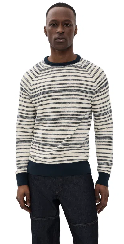 Billy Reid Raglan Stripe Crew In Neutral