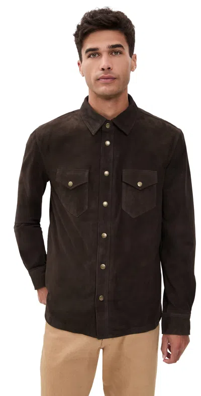 Billy Reid Savoy Suede Workshirt Chocolate In Brown