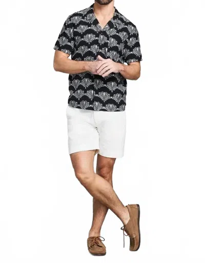 Billy Reid Short Sleeve Botanical Jacquard Camp Shirt In Black Tinted White