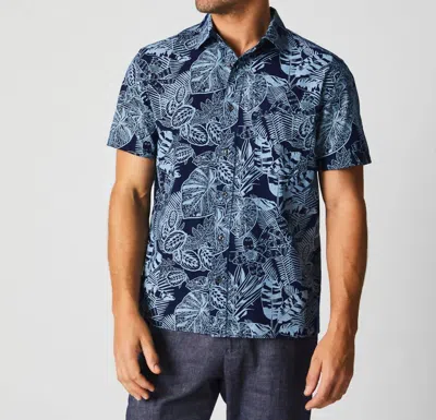 Billy Reid Short Sleeve Botanical Treme Block Shirt In Indigo In Multi