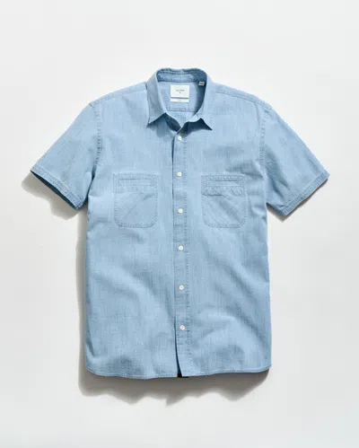 Billy Reid Donelson Short Sleeve Organic Cotton Chambray Sport Shirt In Blue