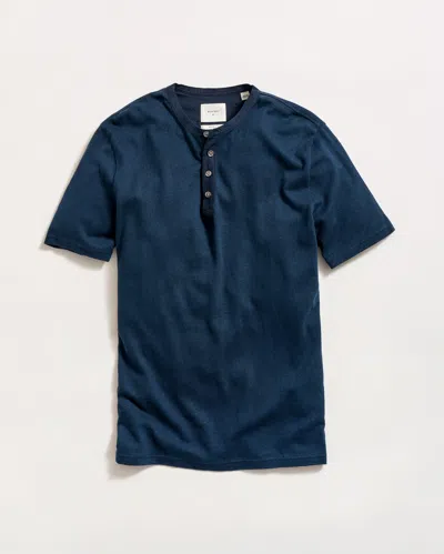Billy Reid Short Sleeve Hemp Cotton Henley In Carbon Blue