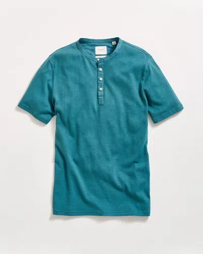 Billy Reid Short Sleeve Hemp Cotton Henley In Lake Blue