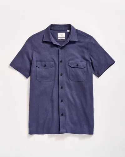 Billy Reid Short Sleeve Hemp Cotton Knit Shirt In Navy
