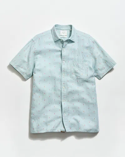 Billy Reid Short Sleeve Herringbone Treme Shirt In Blue