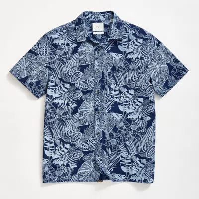 Billy Reid Short Sleeve Indigo Botanical Treme Block Shirt In Blue