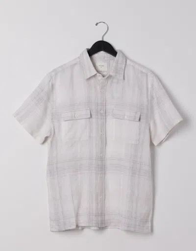 Billy Reid Short Sleeve Linen Line Plaid Banks Shirt In White/multi