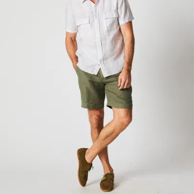 Billy Reid Short Sleeve Linen Line Plaid Banks Shirt In White