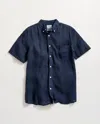Billy Reid Short Sleeve Linen Tuscumbia Shirt Button Down In Blue