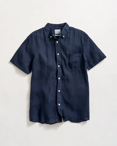 Billy Reid Short Sleeve Linen Tuscumbia Shirt Button Down In Carbon Blue
