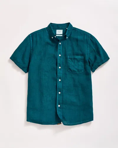 Billy Reid Short Sleeve Linen Tuscumbia Shirt Button Down - Deep Teal