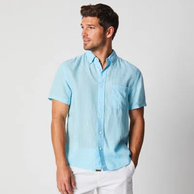 Billy Reid Short Sleeve Linen Tuscumbia Shirt Button Down In Blue