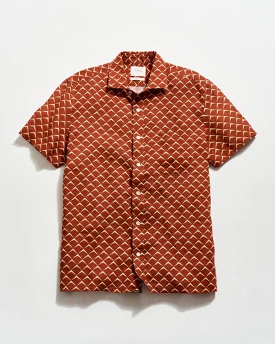 Billy Reid Short Sleeve Pagoda Tile Linen Treme Shirt In Brown