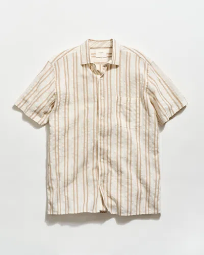 Billy Reid Short Sleeve Textured Dobby Stripe Contrast Treme In Neutral