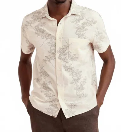 Billy Reid Short Sleeve Watercolor Lily Jacquard Treme Shirt In Beige In Yellow