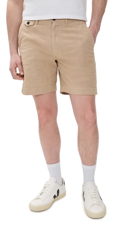 Billy Reid Slub Cotton Shorts Khaki