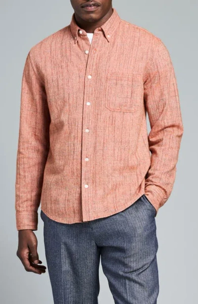 Billy Reid Slub Weave Tuscumbria Button-down Shirt In Orange