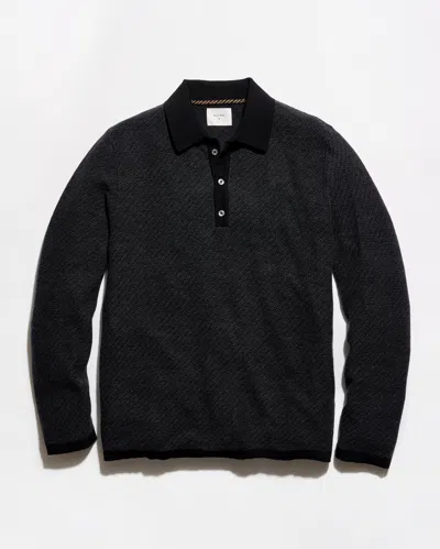 Billy Reid Step Jacquard Sweater Polo In Black