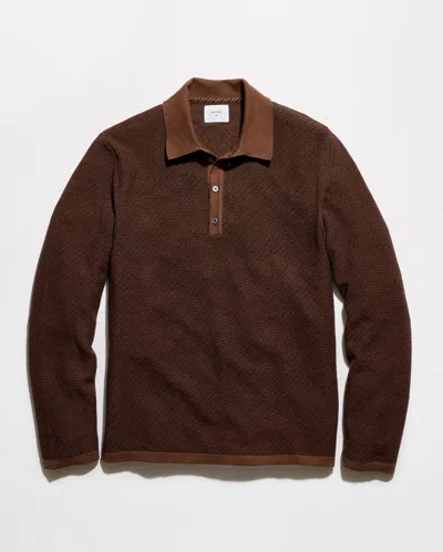 Billy Reid Step Jacquard Sweater Polo In Brown