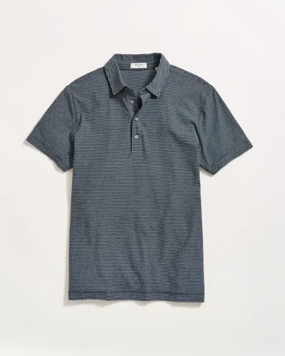 Billy Reid Stripe Pensacola Polo In Carbon Blue,silver