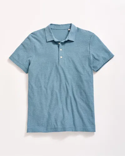 Billy Reid Stripe Pensacola Polo In Steel Blue,carbon Blue