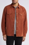 Billy Reid Suede Snap Front Work Shirt In Cinnamon