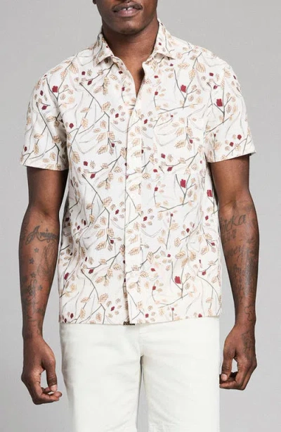 Billy Reid Textural Oat Short Sleeve Button-up Shirt In Neutral