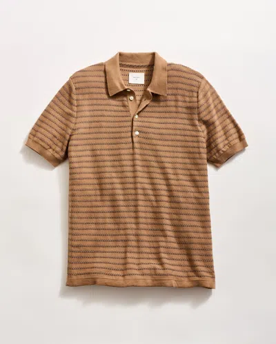 Billy Reid Textured Stripe Sweater Polo In Brown