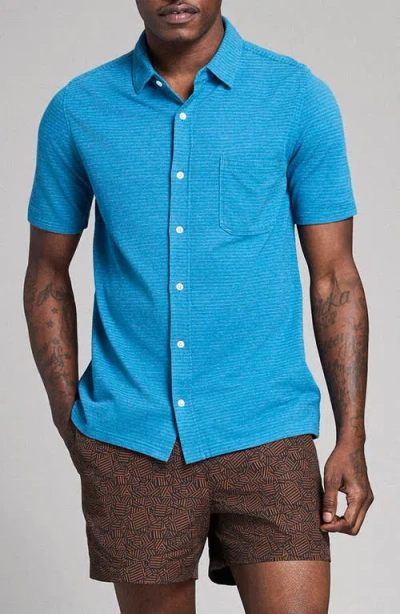Billy Reid Textured Treme Knit Short Sleeve Button-up Shirt In Blue