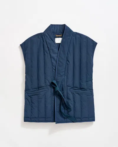 Billy Reid Tie Front Quilted Vest In Carbon Blue