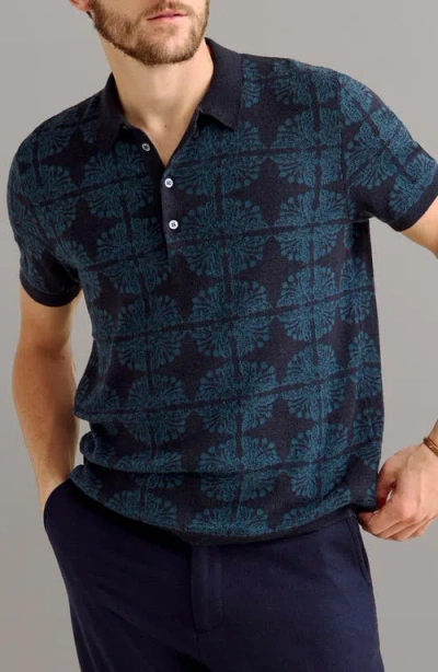 Billy Reid Tile Jacquard Polo Sweater In Blue