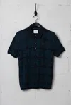 Billy Reid Tile Jacquard Sweater Polo In Carbon Blue