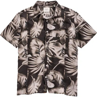 Billy Reid Tiled Leaf Print Short Sleeve Linen & Cotton Button-up Shirt In Pattern