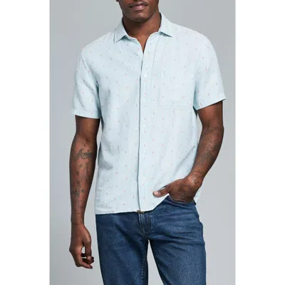 Billy Reid Treme Short Sleeve Linen & Cotton Herringbone Button Up Shirt In Blue