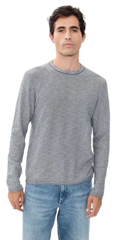 Billy Reid Tuck Stripe Crew Sweater Dark Denim In Gray
