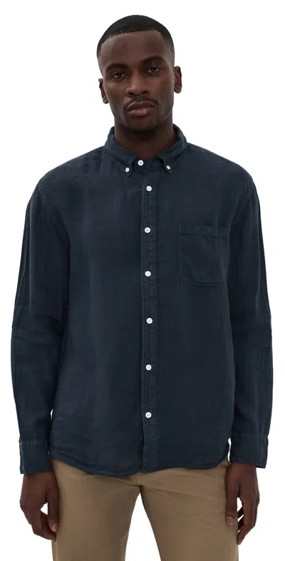 Billy Reid Tuscumbia Linen Button Down Shirt Carbon Blue