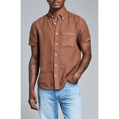 Billy Reid Tuscumbia Short Sleeve Linen Button-down Shirt In Brown
