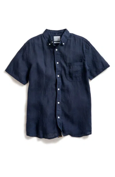Billy Reid Tuscumbia Standard Fit Short Sleeve Linen Button-down Shirt In Blue