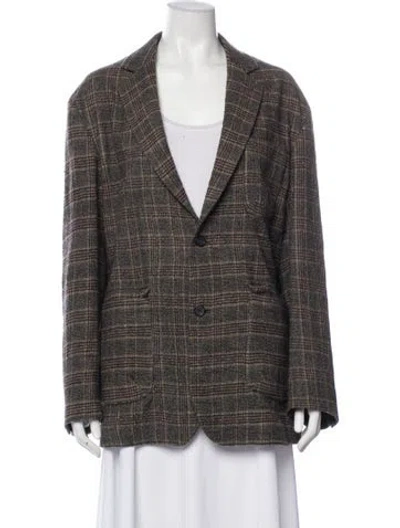 Pre-owned Billy Reid Virgin Wool Plaid Print Blazer In Gray