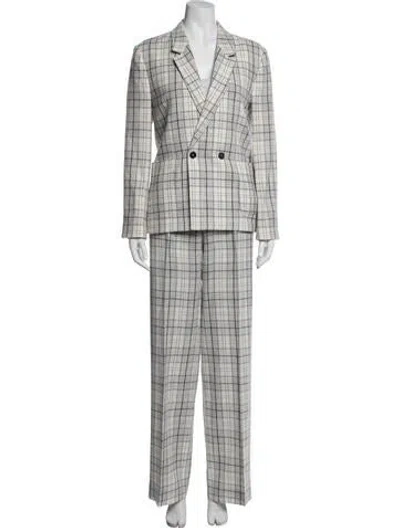 Pre-owned Billy Reid Virgin Wool Plaid Print Pant Set In Grey