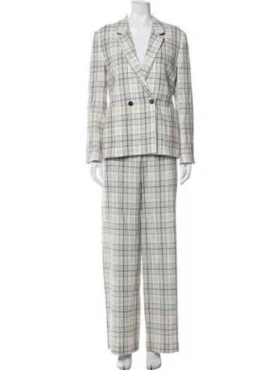 Pre-owned Billy Reid Virgin Wool Plaid Print Pantsuit In Grey