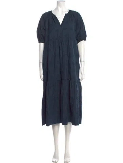 Pre-owned Billy Reid V-neck Long Dress In Blue