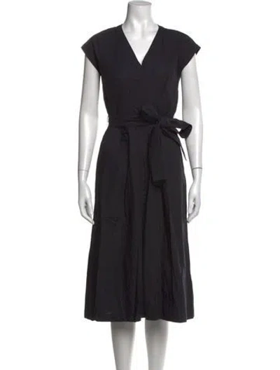 Pre-owned Billy Reid V-neck Midi Length Dress In Black