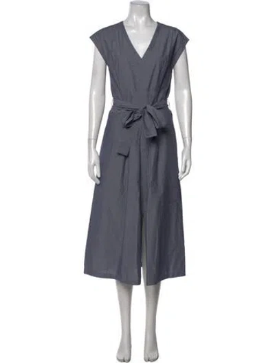 Pre-owned Billy Reid V-neck Midi Length Dress In Blue