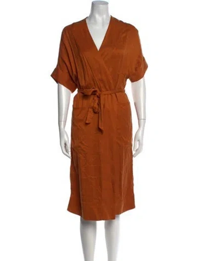 Pre-owned Billy Reid V-neck Midi Length Dress In Orange