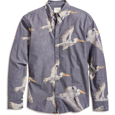 Billy Reid Wilson Pelican Swarm Print Cotton Oxford Cloth Button-up Shirt In Blue