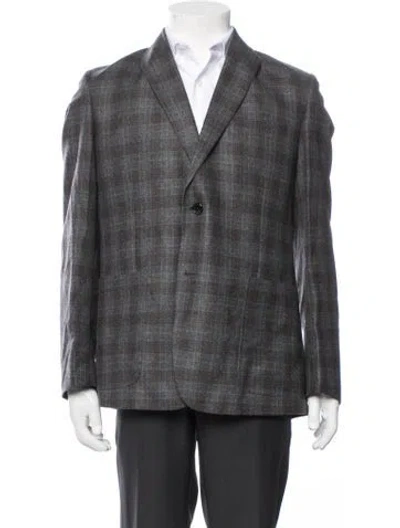 Pre-owned Billy Reid Wool Plaid Print Blazer In Grey